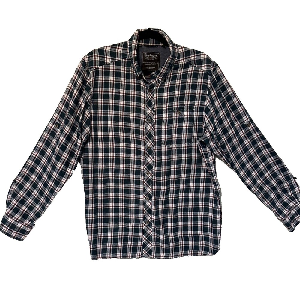 Craghoppers Flannel‎ Shirt Men L Green Maroon White Plaid Midweight